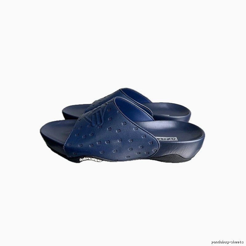 Balenciaga Monogram Streetwear Style Dark Blue Slippers