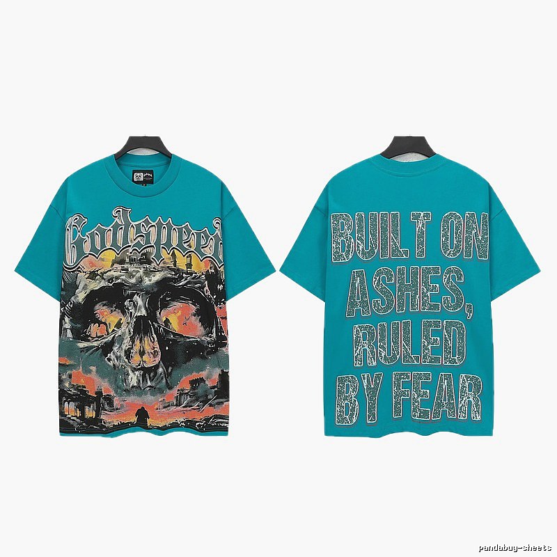 Godspeed Skull Print Dark Style Lake Blue T-shirt