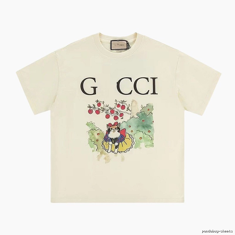 Gucci Vintage-Style Off-White Cat Print T-Shirt