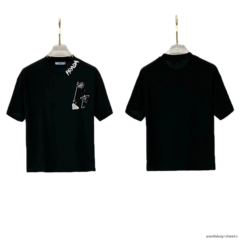 Prada Inverted Triangle Streetwear Style Black Short-sleeve T-shirt