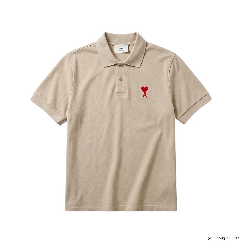 AMI Love Minimalist Style Beige Polo Shirt