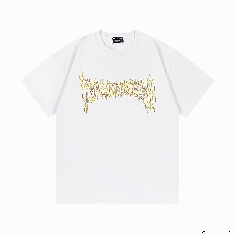Balenciaga Gothic Style Flame Print White T-Shirt