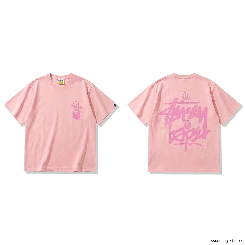 Bape Crown Print Pink Short-sleeve Shirt