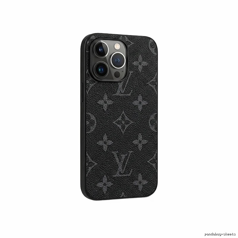 Black iPhone case with LV monogram pattern