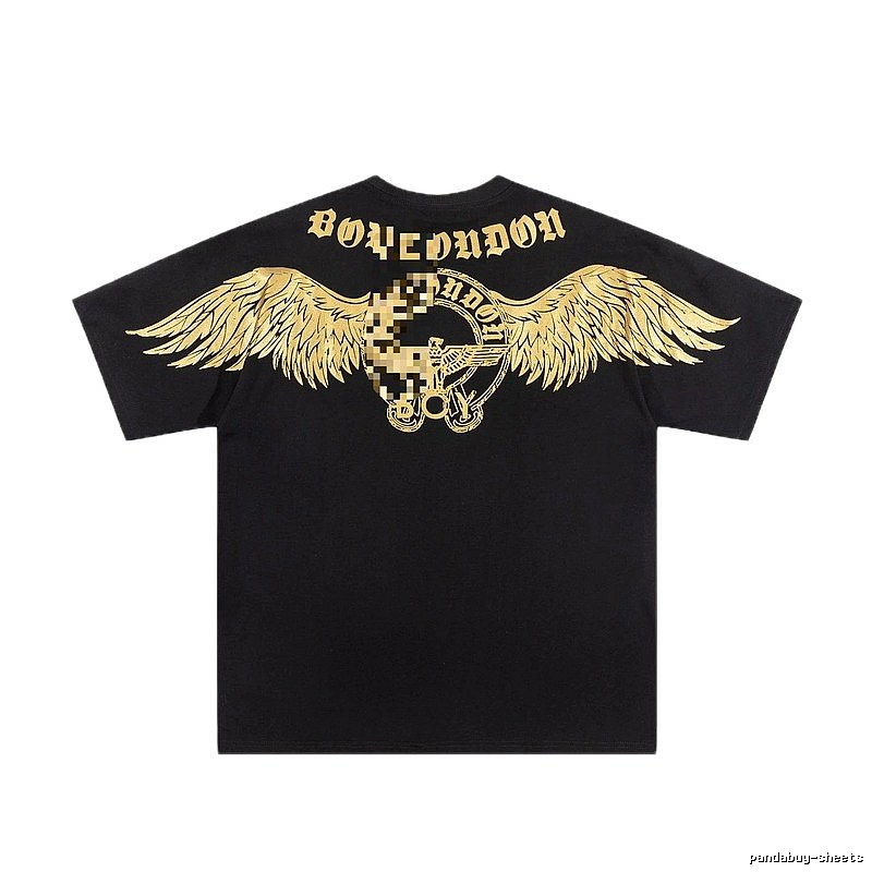 BOY Street Style Black Short-sleeve T-shirt with Gold Foil Stamped Wings