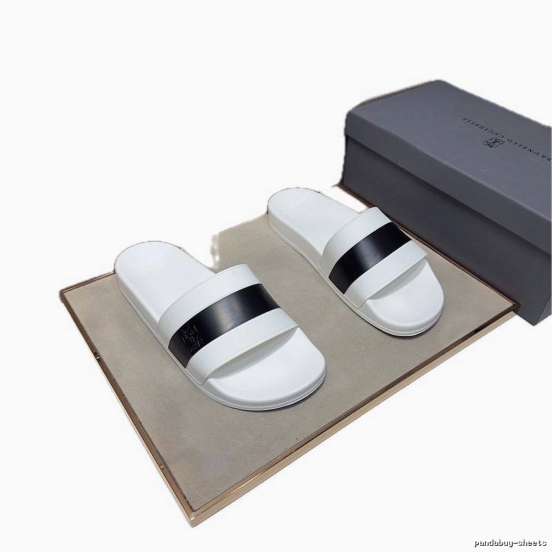 Brunello Cucinelli Casual Minimalist Style White and Black Slide Sandals
