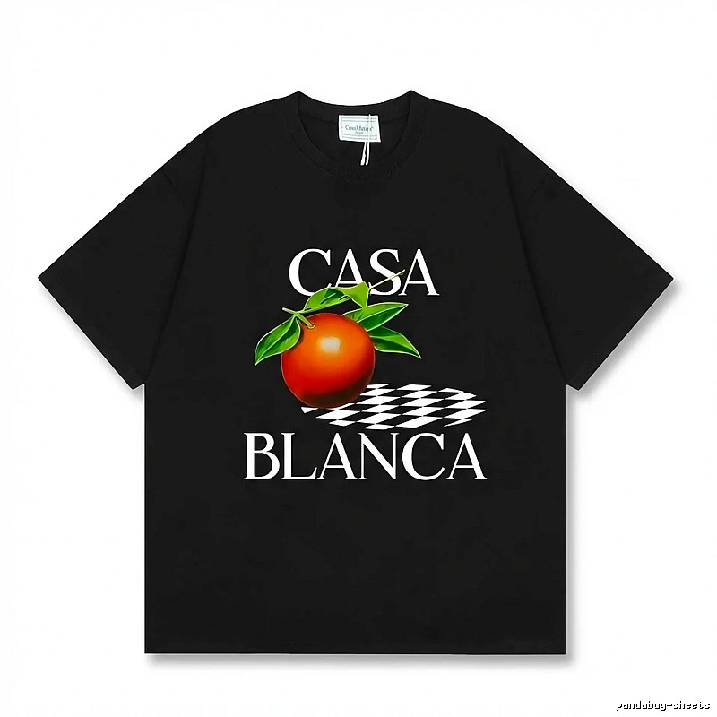 Casablanca orange pattern trendy and cool style black T-shirt