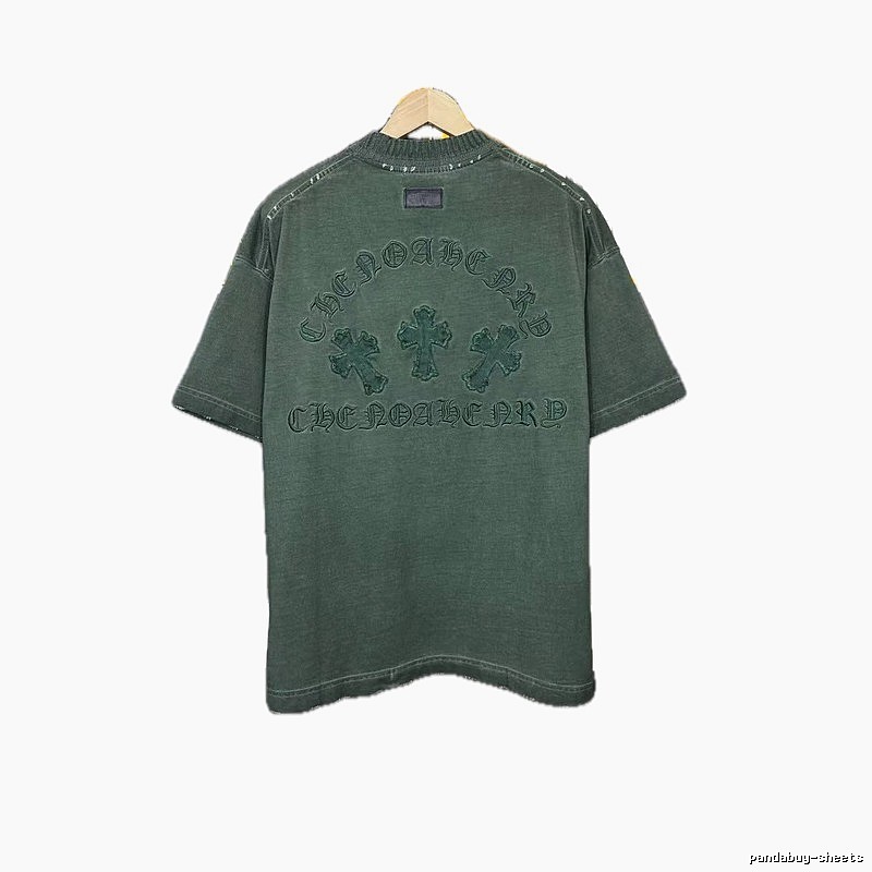 Chrome Hearts Cross Embroidered Vintage Dark Green Short-Sleeve T-Shirt