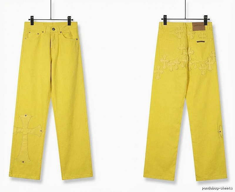 Chrome Hearts Cross Trendy Cool Yellow Jeans