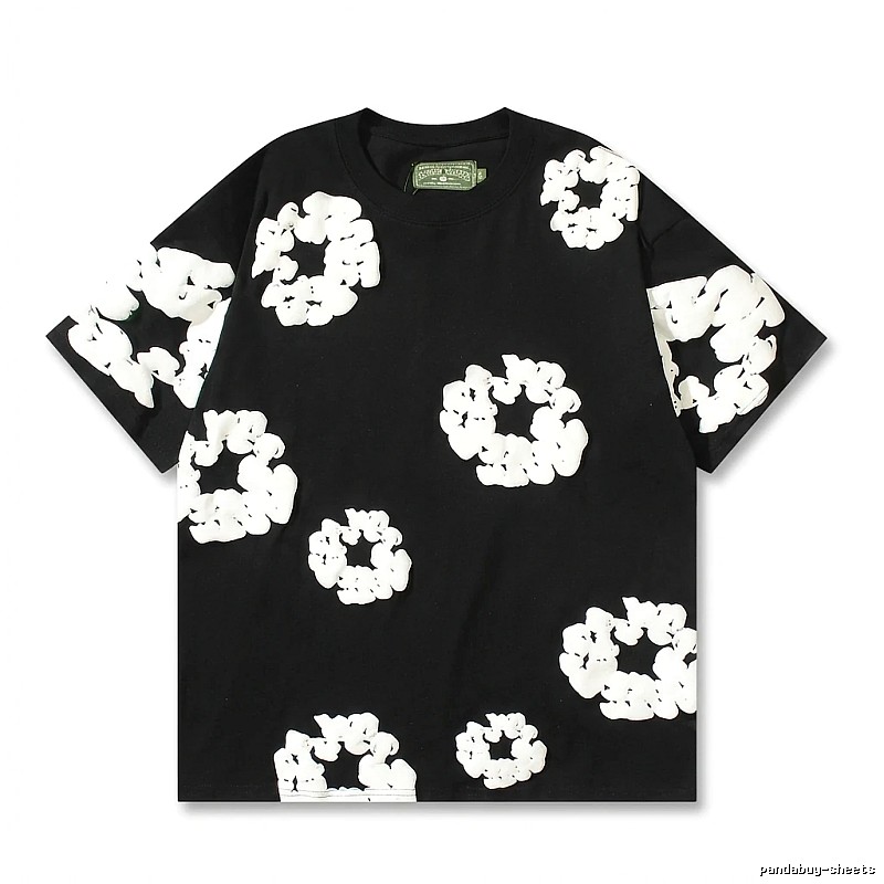 DENIM TEARS Black T-shirt with Flower Print