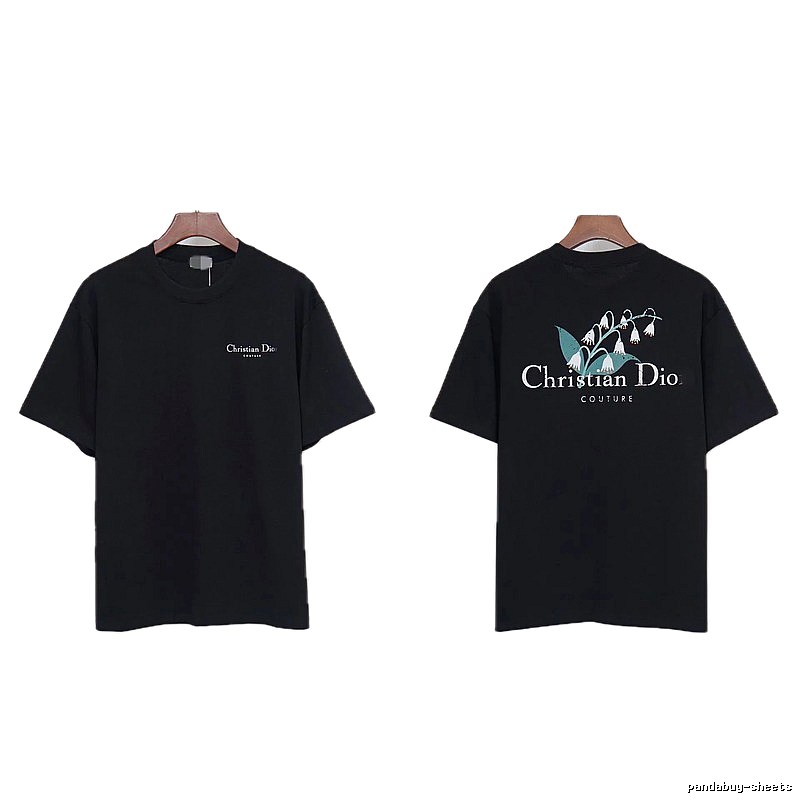 Dior Casual Black T-Shirt with Lily of the Valley Print