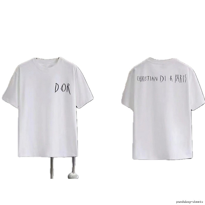 Dior Hand-painted Graffiti Style White Short-sleeved T-shirt
