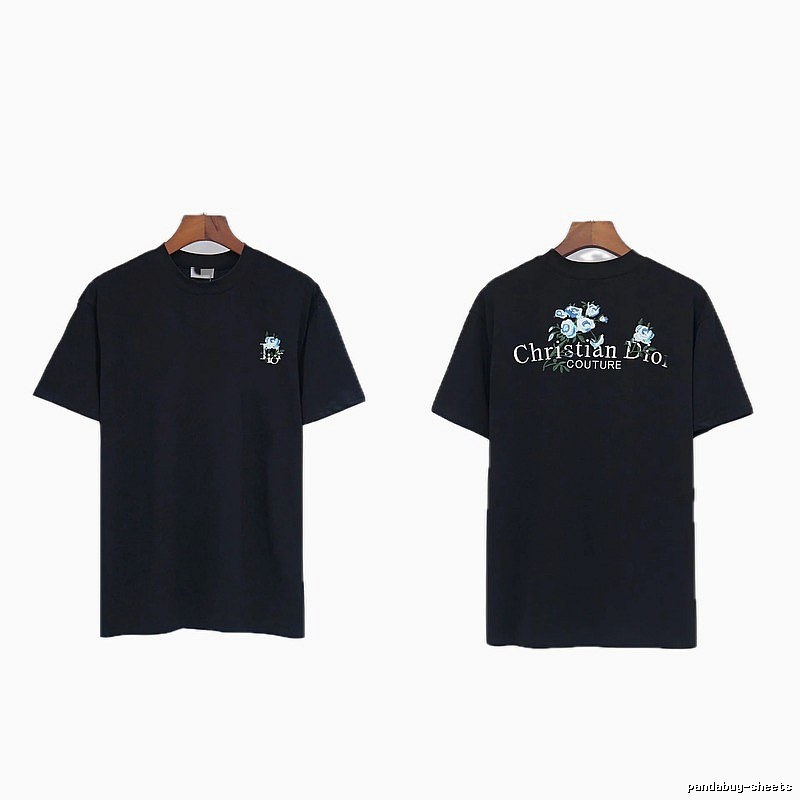 Dior Haute Couture Floral Embroidered Black Short-sleeved T-shirt