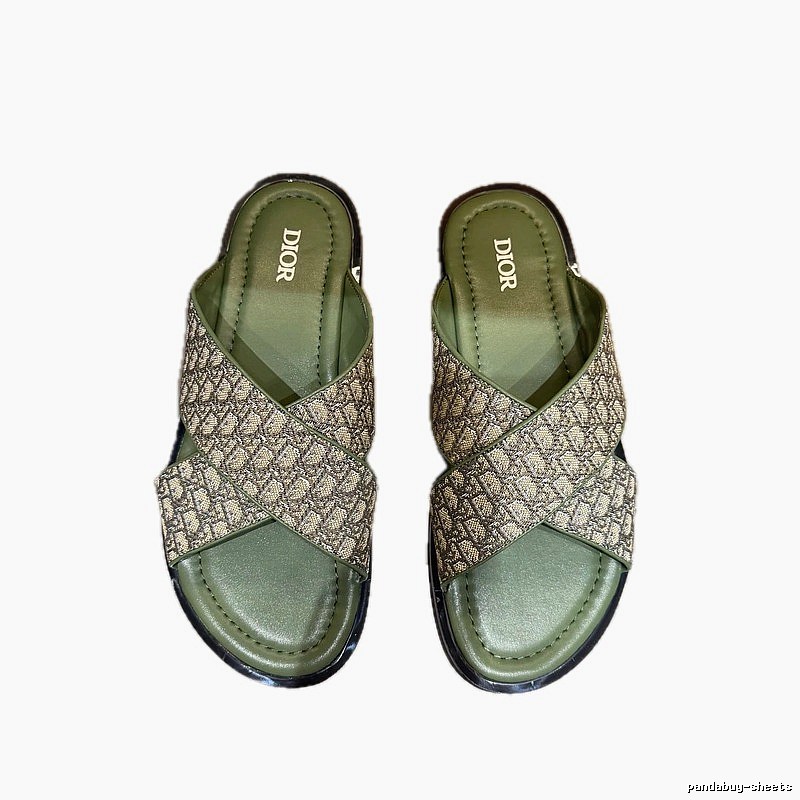 Dior Monogram Retro-style Army Green Slides