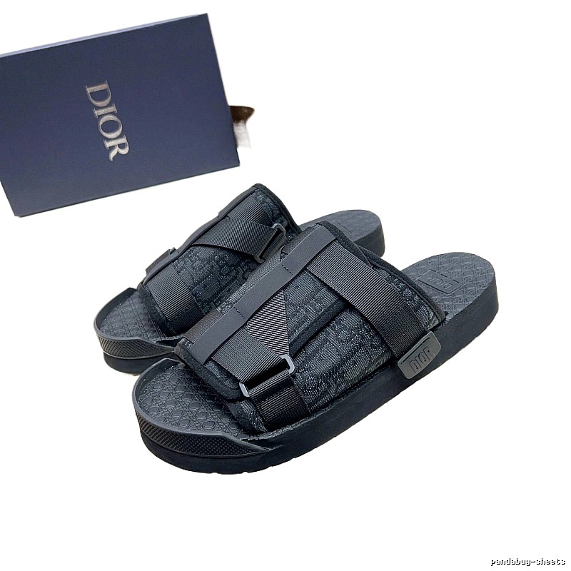 Dior Oblique Casual Style Black Slide Sandals