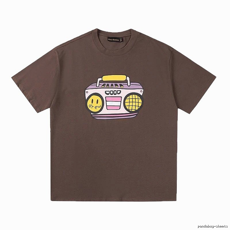 DREW Radio Print Street Style Brown T-Shirt