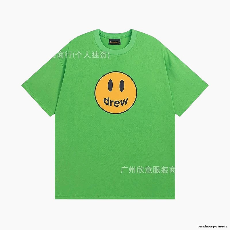 DREW Smiley Face Street Style Green Short Sleeve T-Shirt