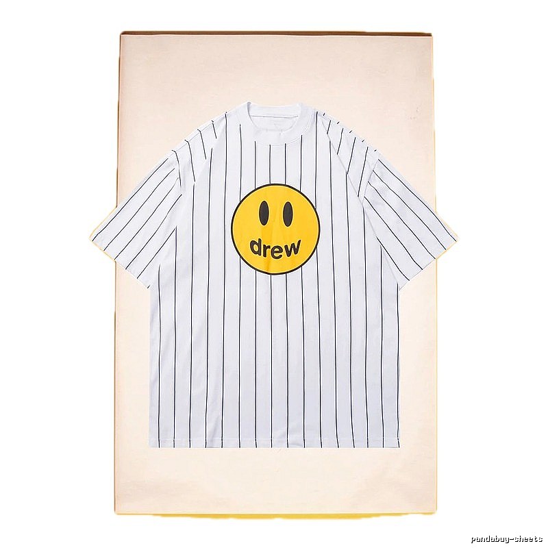 DREW Smiley Series Street Style White Striped Short Sleeve T-shirt