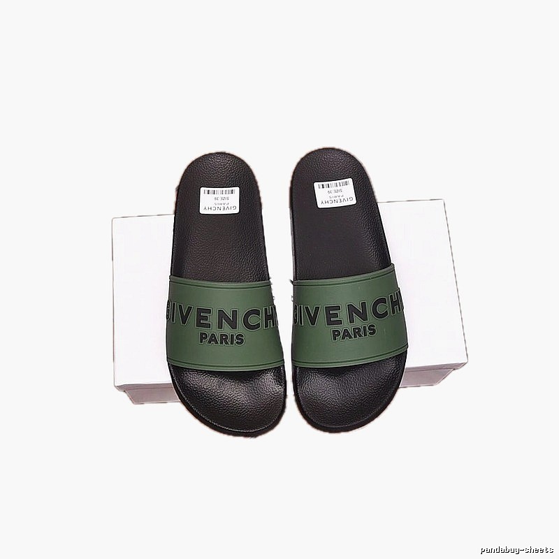 Givenchy Letter Print Minimalist Style Military Green Slide Sandals