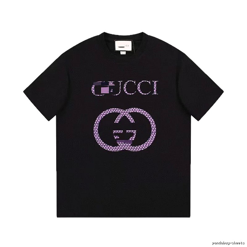 Gucci Double G Trendy Style Black and Purple Short Sleeve T-Shirt