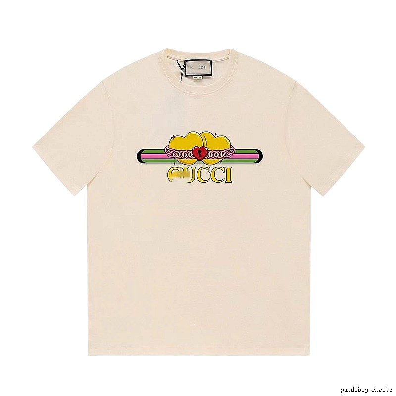 Gucci Double Heart Print Casual Style Off-White T-Shirt