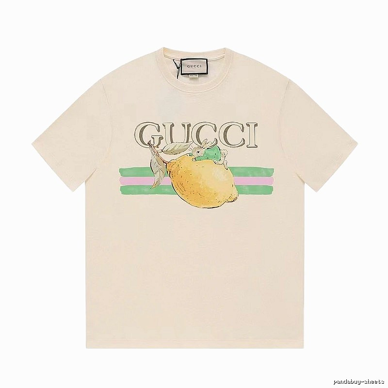 Gucci Lemon Print Casual Style Off-white Short-sleeve T-shirt