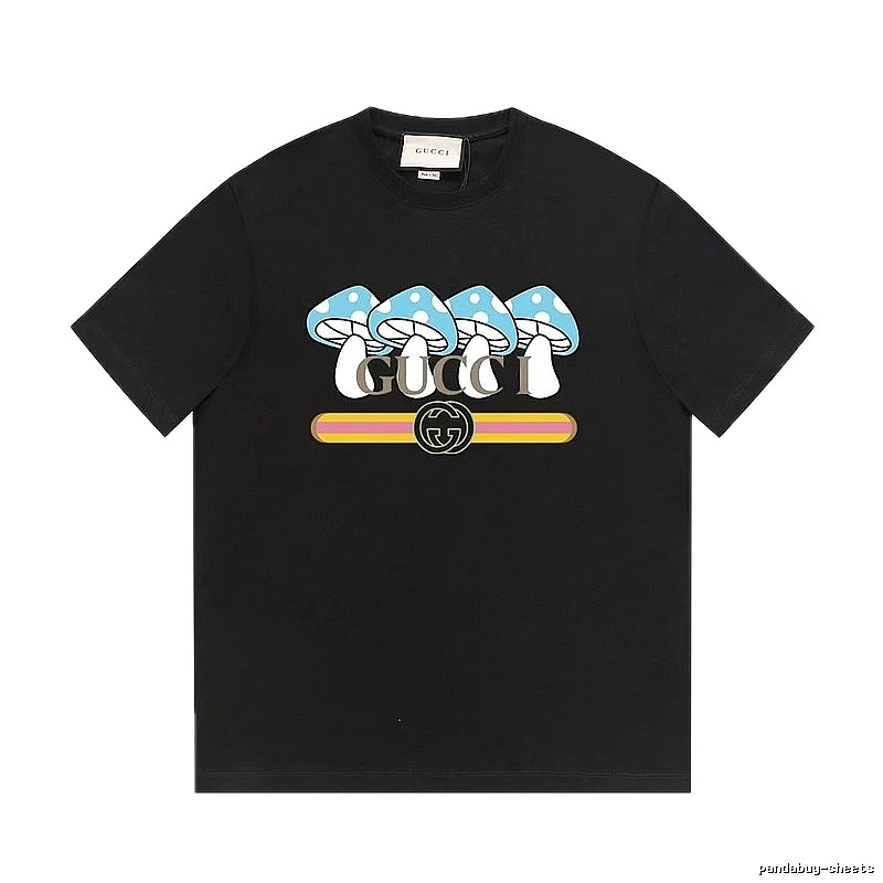 Gucci Mushroom Print Cool and Trendy Style Black Short-sleeve T-shirt