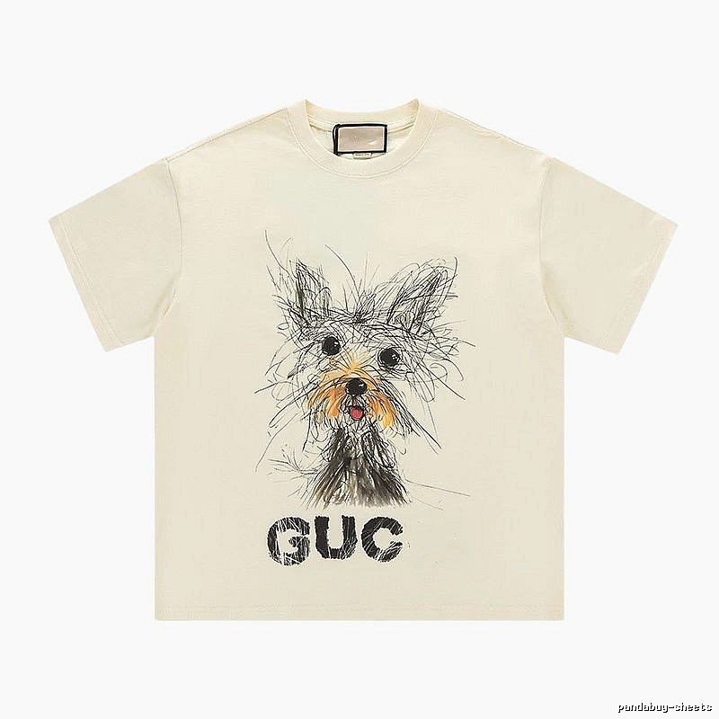 Gucci Puppy Graffiti Casual Style Off-white T-shirt