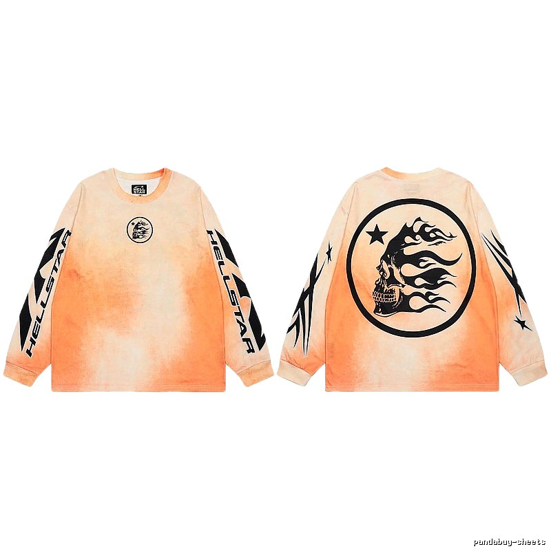 Hellstar Skeleton Flame Street Style Orange-dyed Long Sleeve T-Shirt