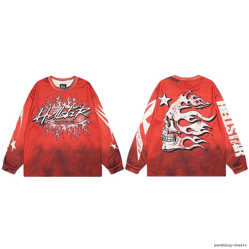 Hellstar Skull Flame Street Style Red Long Sleeve T-shirt