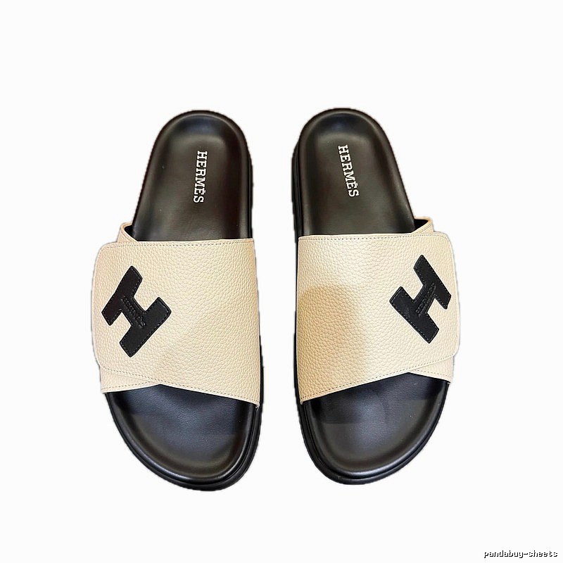 Hermès H Series Minimalist Style Beige and Black Slide Slippers
