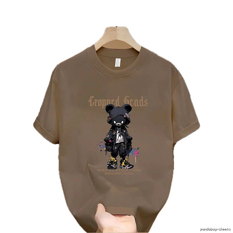 INS Streetwear Brand Skateboard Bear Street Style Khaki T-Shirt