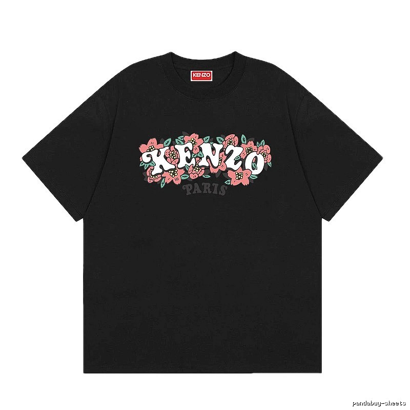 KENZO Floral Print Casual Trendy Black Short Sleeve T-shirt