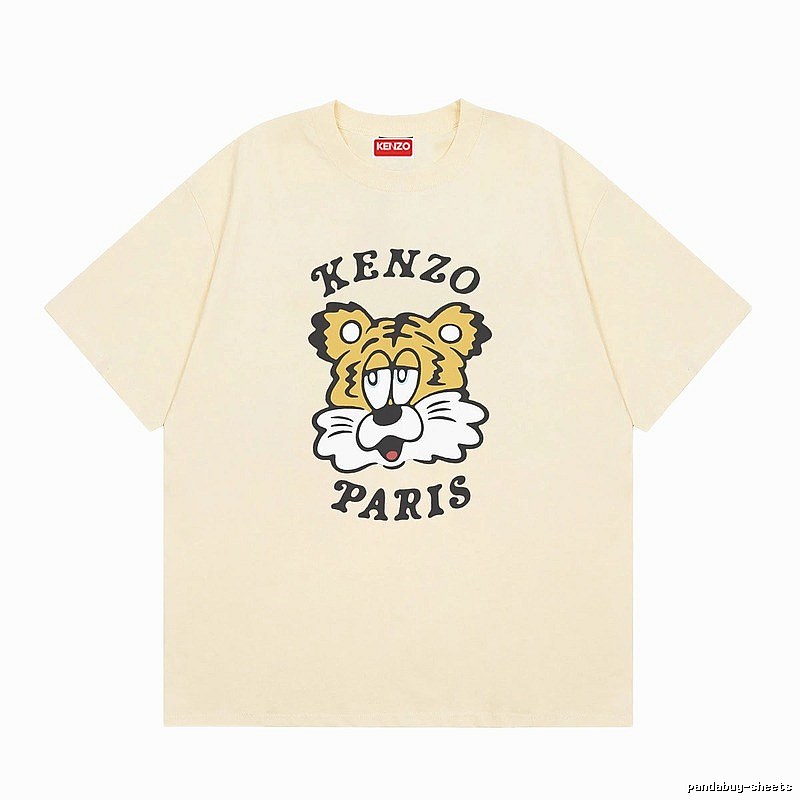 KENZO Tiger Head Print Trendy Style Beige T-shirt