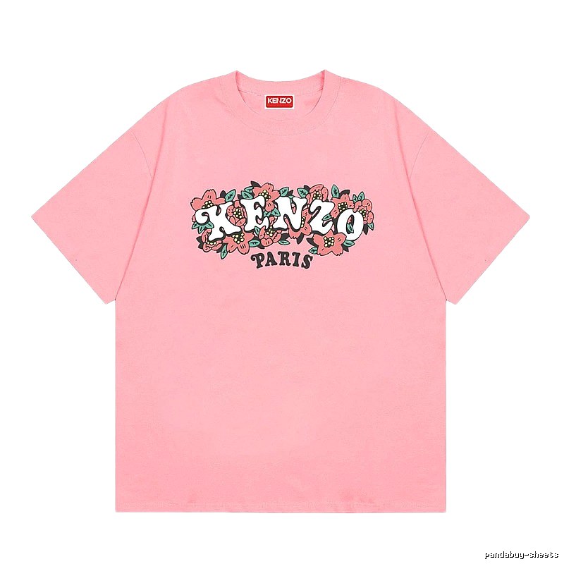 KENZO Trendy Pink Floral Print Short Sleeve T-shirt