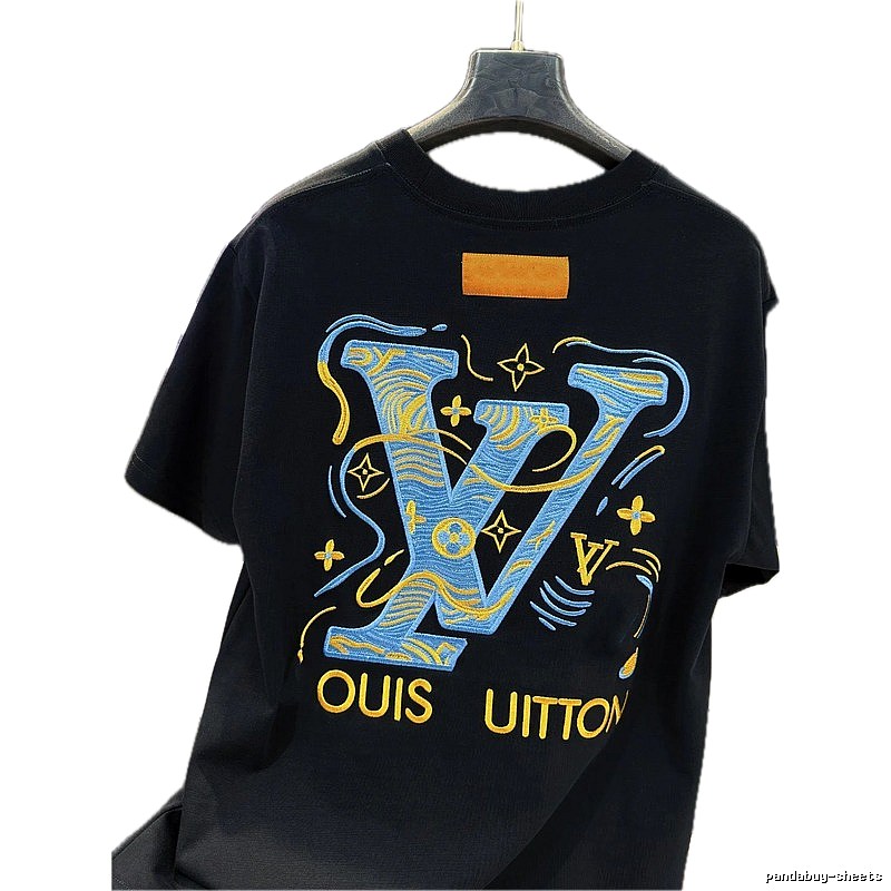 Louis Vuitton Embroidered Collection Trendy Style Black T-Shirt