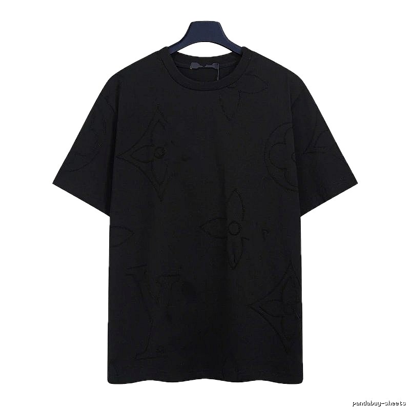 Louis Vuitton Embroidered Monogram Trendy Black T-Shirt