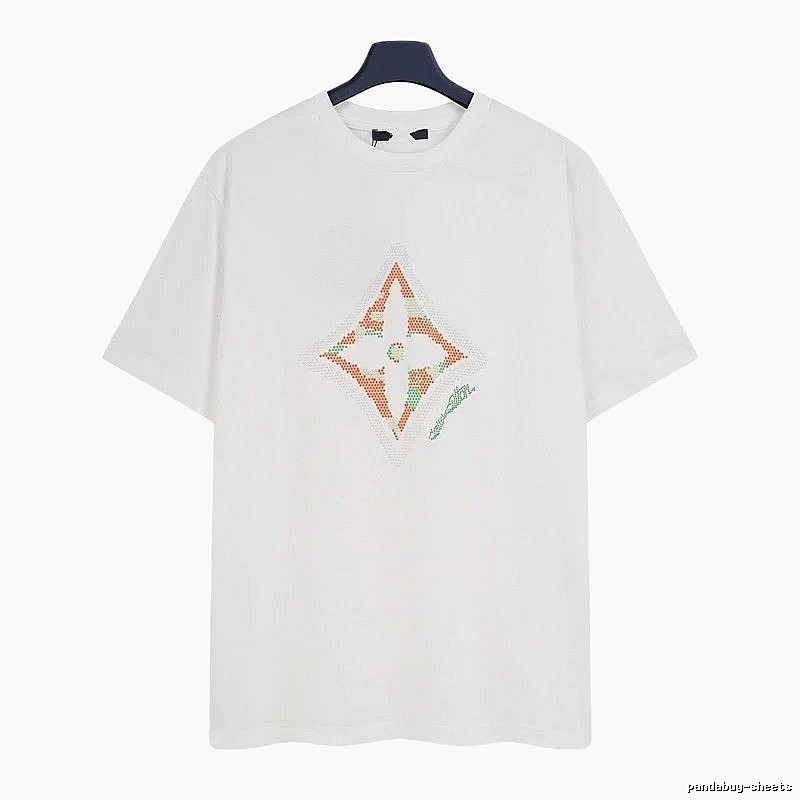 Louis Vuitton Trendy White T-Shirt with Diamond Print