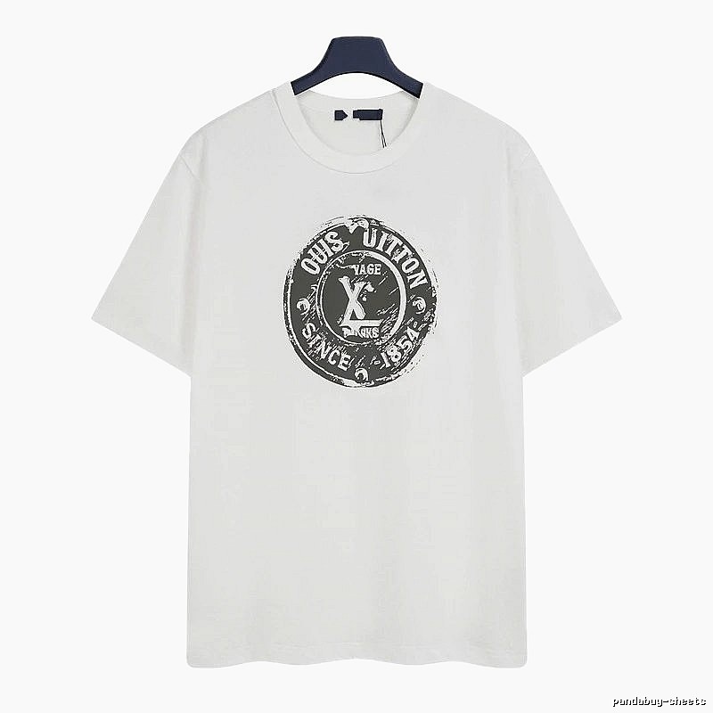 Louis Vuitton Vintage-style Distressed Stamp Print White T-Shirt