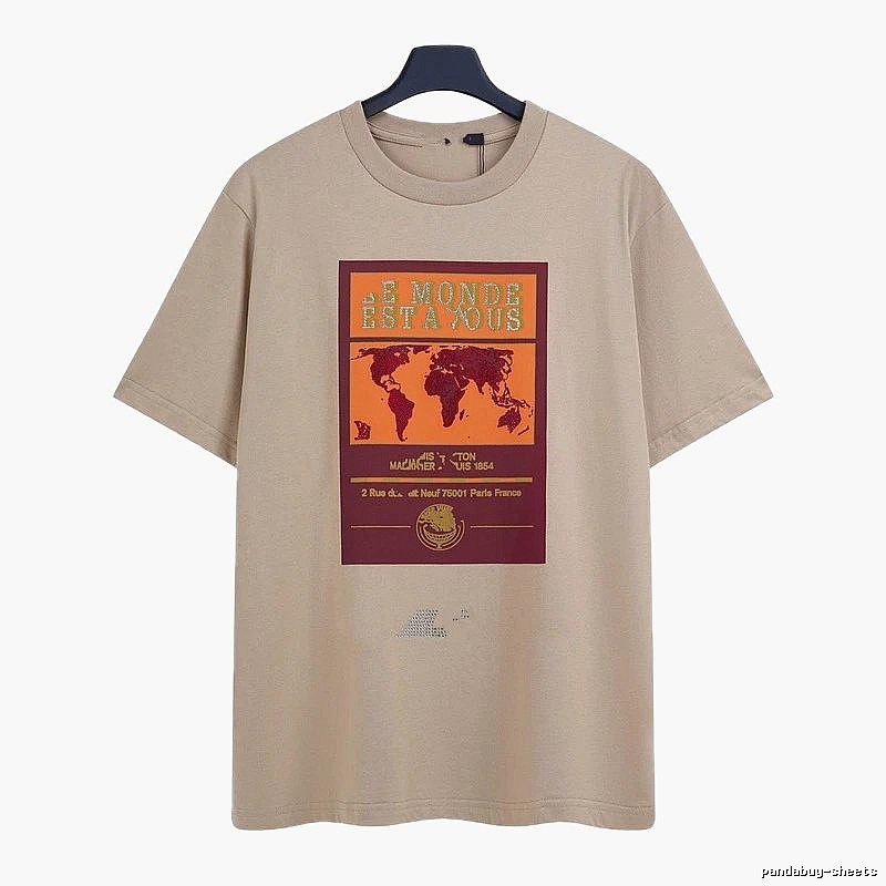 Louis Vuitton Vintage-style Map Print Khaki T-Shirt