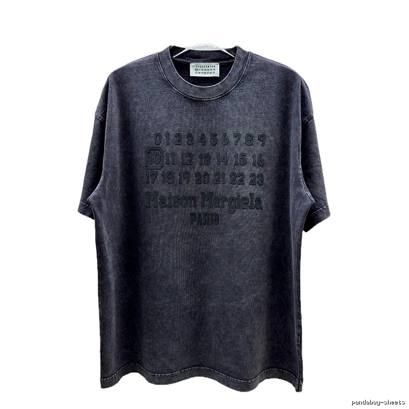 Maison Margiela Numbered Distressed Charcoal Gray Short Sleeve T-Shirt