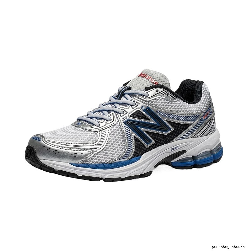 New Balance retro-style silver-blue running shoes
