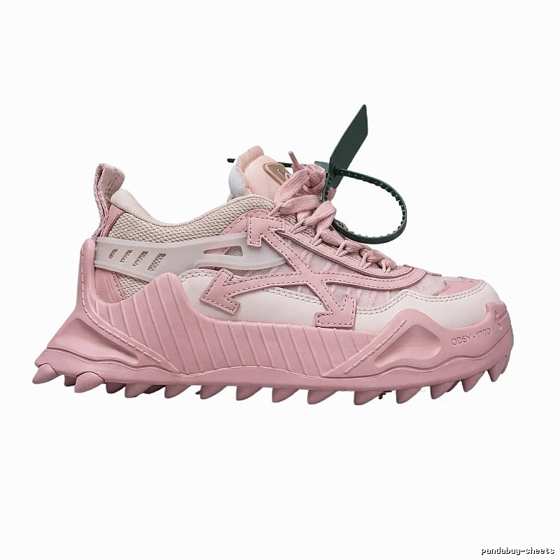 Off-White Deconstructed Style Pink and White Athletic Shoes