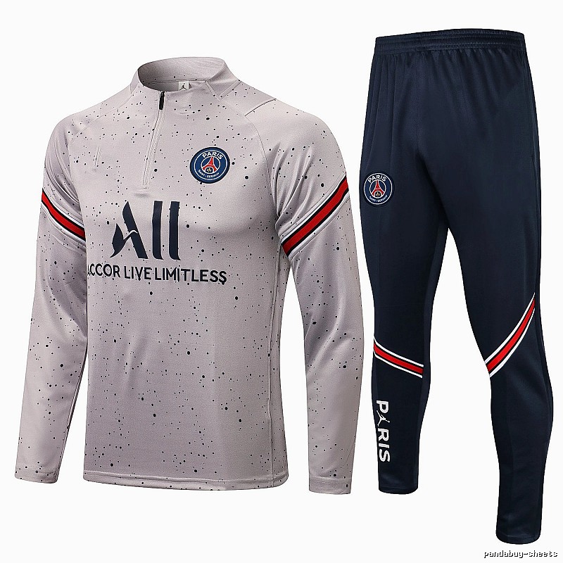 Paris Saint-Germain 2021-22 Speckled Pattern Gray Training Tracksuit Set Warm Weather