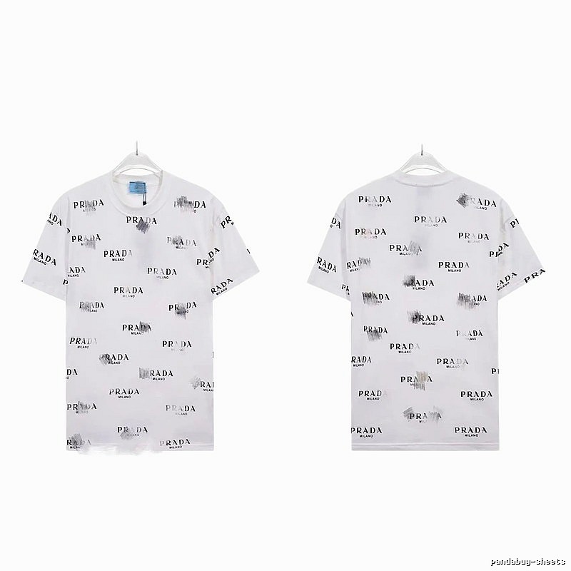 Prada All-over Print Streetwear Style White Short-sleeve T-Shirt