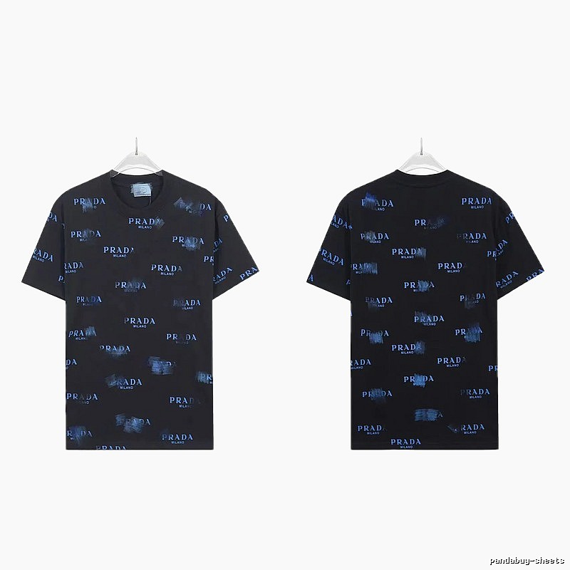 Prada All-over Printed Streetwear Style Black Short-sleeve T-shirt