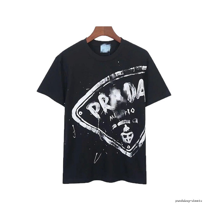 Prada Triangle Logo Graffiti Street Style Black T-Shirt
