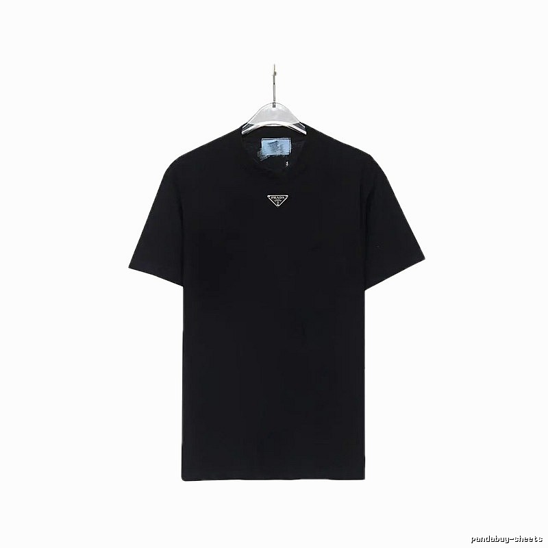 Prada Triangular Logo Minimalist Style Black Short-sleeve T-shirt