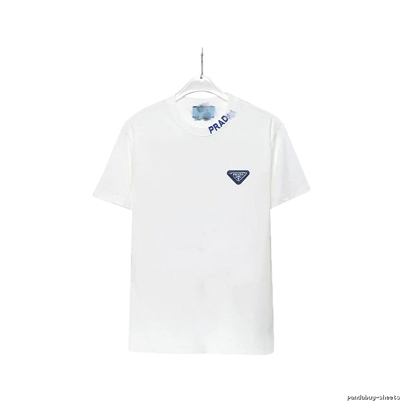 Prada Triangular Logo Minimalist Style White Short-sleeve T-shirt