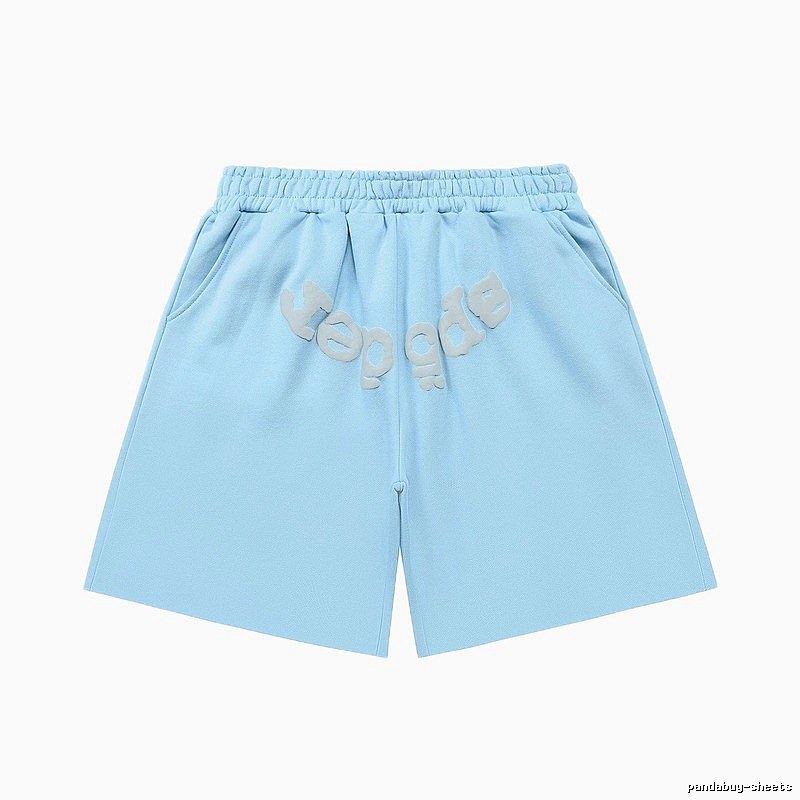 Sp5der letter-style light blue shorts